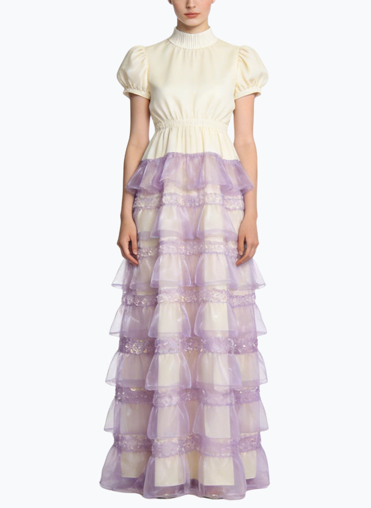 Retro Elegant Puff Sleeve Long Dress