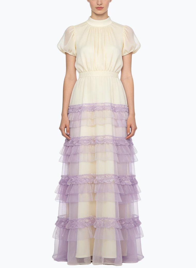 Sweet Age-Reducing Puff Sleeve Long Dress