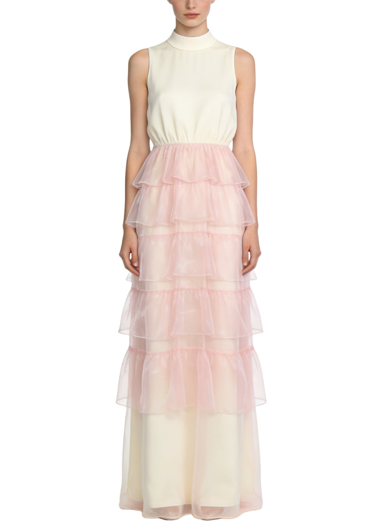 Sweet Gentle Stand Collar Sleeveless Long Dress
