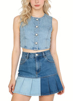 Women's Patchwork High-waist Denim Mini Skirt