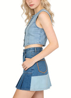 Women's Patchwork High-waist Denim Mini Skirt