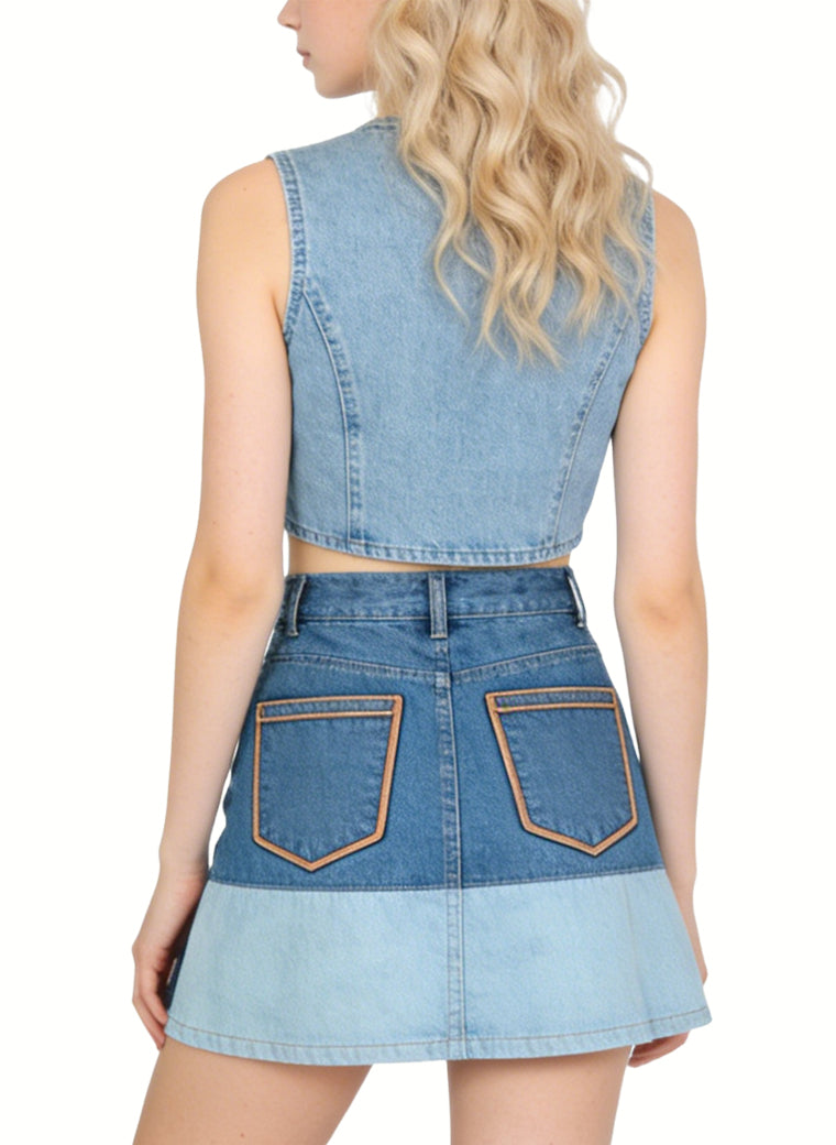 Women's Patchwork High-waist Denim Mini Skirt