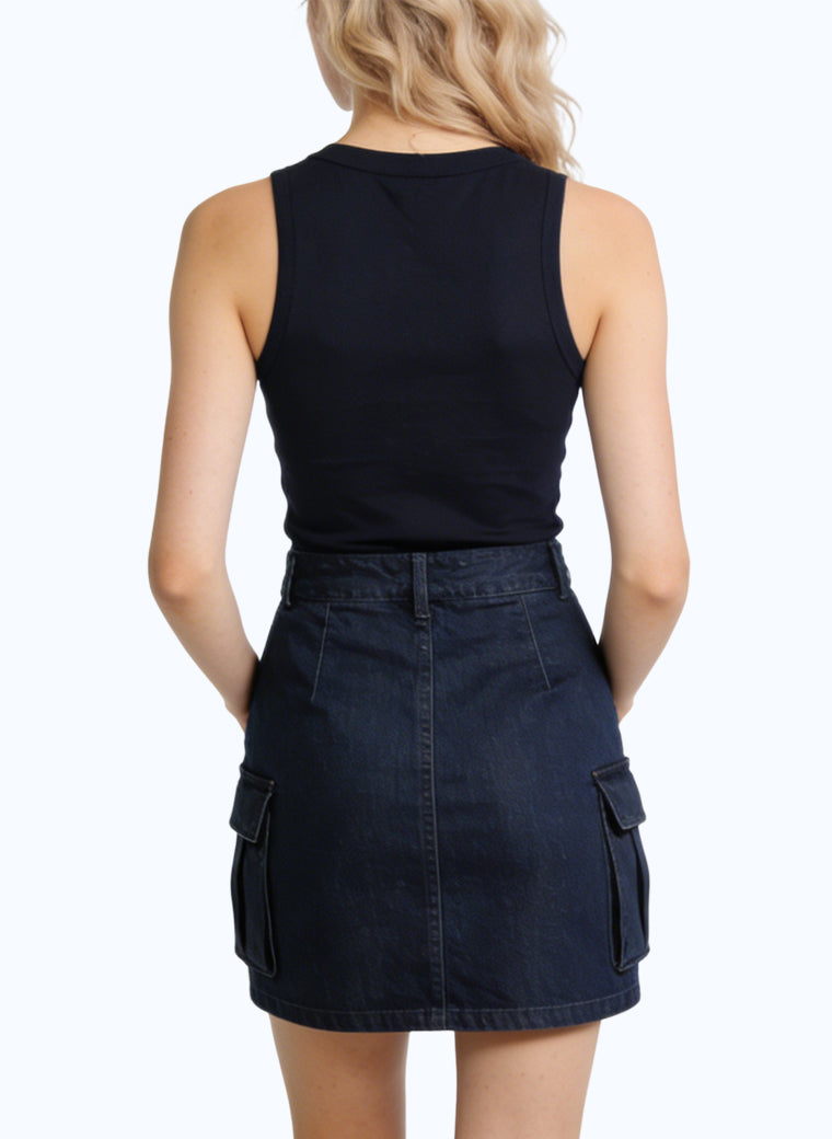 Women's High-waist Button-front Denim Mini Skirt