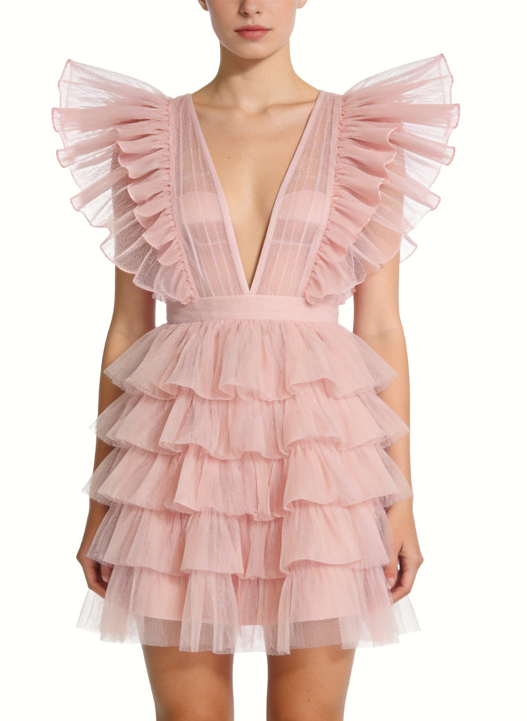 Gentle and Ethereal Deep V-Neck Party Dress