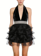 Sophisticated Halter Neck Deep V-Neck Party Evening Dresses