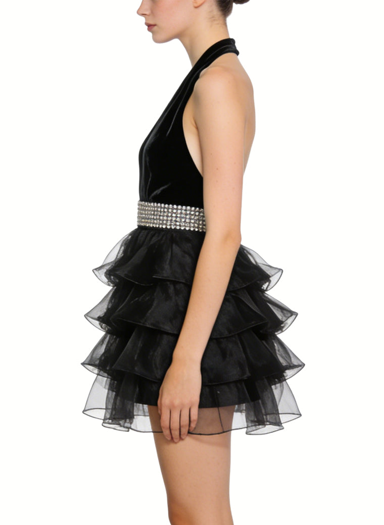 Sophisticated Halter Neck Deep V-Neck Party Evening Dresses
