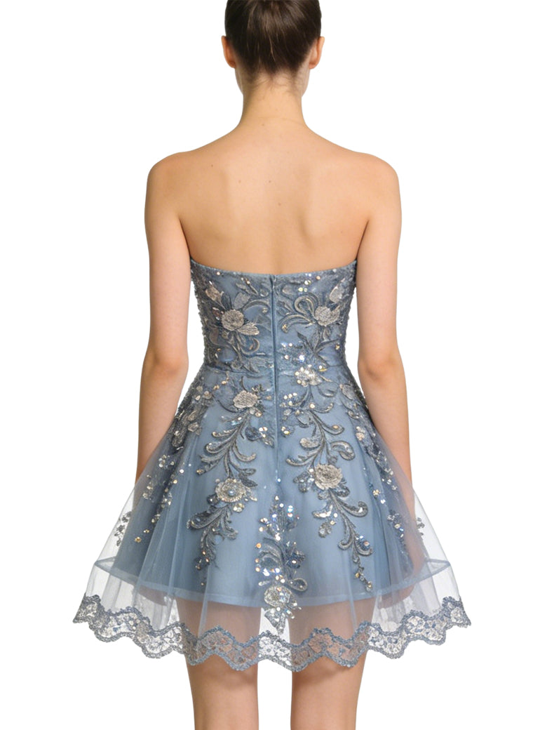Luxurious Strapless Sequin Embroidery Party Dress