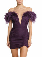 Luxurious Deep V-Neck Feather Decor Party Dress