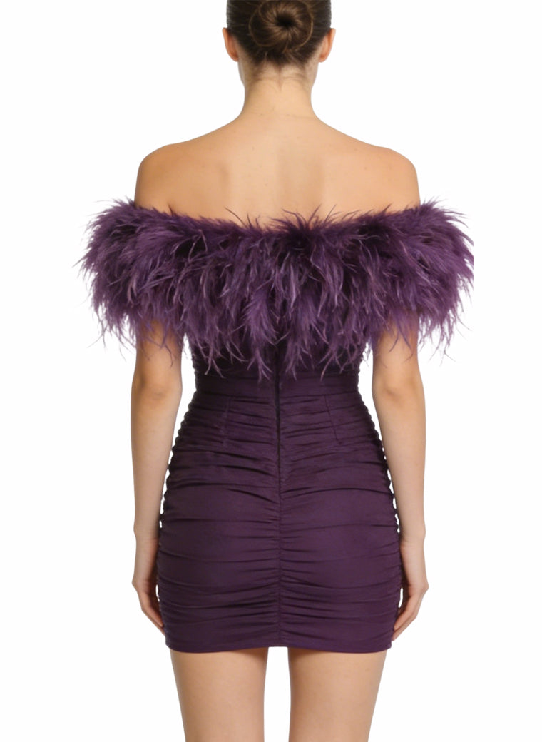 Luxurious Deep V-Neck Feather Decor Party Dress