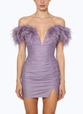 Fashion Deep V-Neck Feather Decor Party Dress