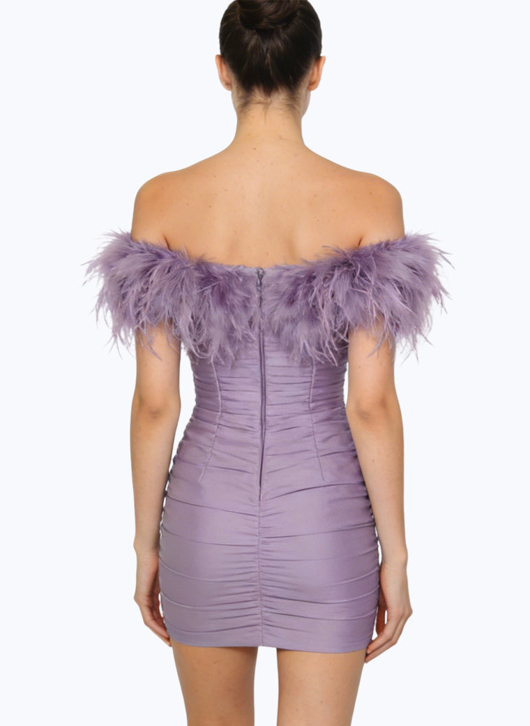 Fashion Deep V-Neck Feather Decor Party Dress