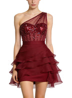 Premium Asymmetrical Shoulder Party Dress