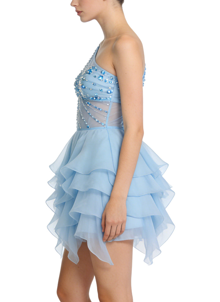 Fresh Asymmetrical Shoulder Party Date Dress