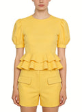 Women's Ruffled Hem Puff-sleeve Short Sleeve Top