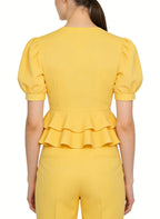 Women's Ruffled Hem Puff-sleeve Short Sleeve Top