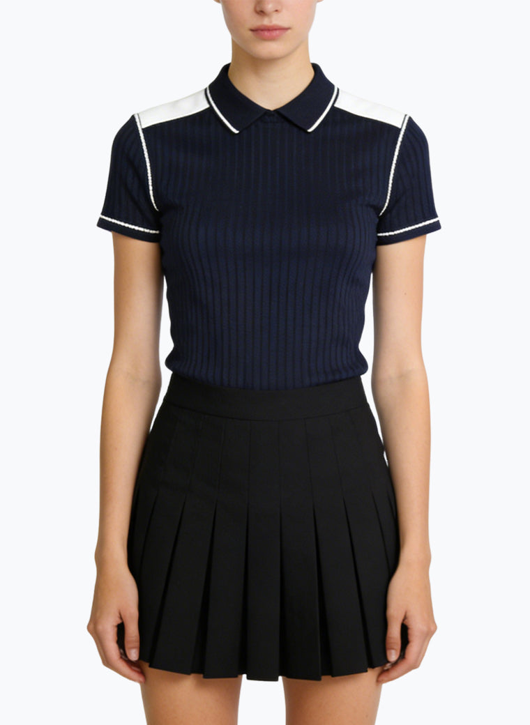 Women's Minimalist Contrast-stitch Short Sleeve Top