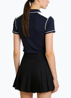 Women's Minimalist Contrast-stitch Short Sleeve Top