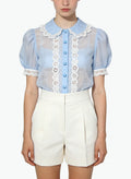 Women's Sheer Lace-trim Peter Pan Collar Top