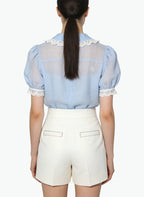 Women's Sheer Lace-trim Peter Pan Collar Top