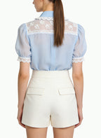 Women's Sheer Lace-trim Peter Pan Collar Top