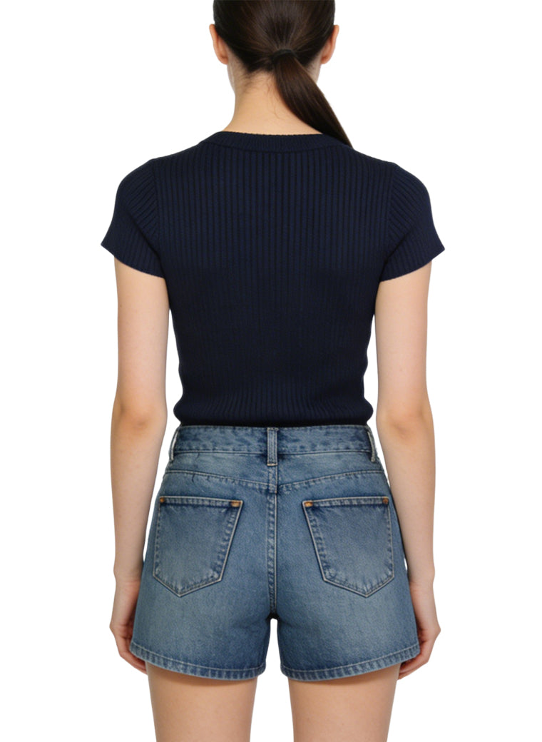 Women's Crew-neck Cropped Short Sleeve Top