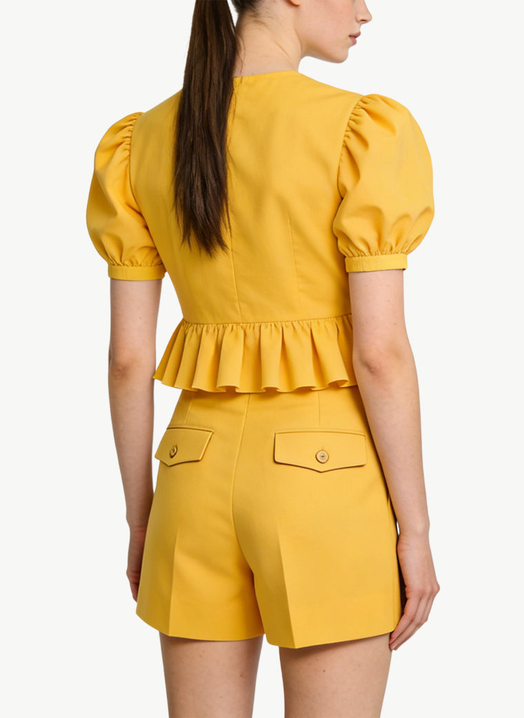 Women's Ruffled Hem Puff-sleeve Short Sleeve Top