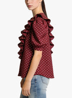 Women's Ruffled Puff-sleeve V-neck Top
