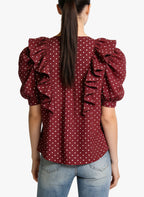 Women's Ruffled Puff-sleeve V-neck Top
