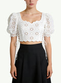 Women's Lace-trim Square-neck Short Sleeve Top