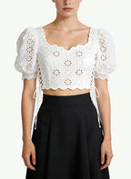 Women's Lace-trim Square-neck Short Sleeve Top