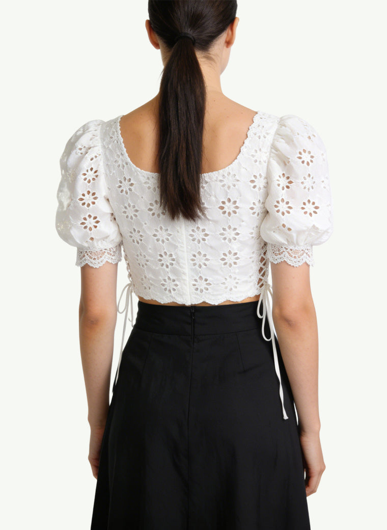 Women's Lace-trim Square-neck Short Sleeve Top