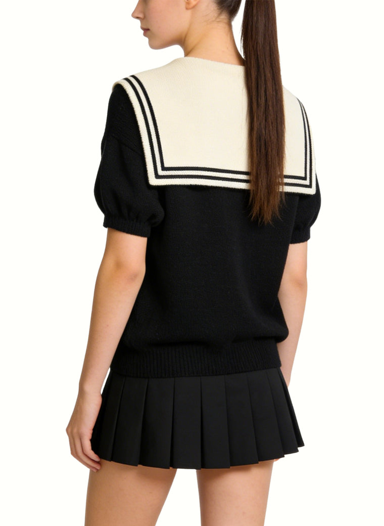 Women's Sailor-collar Tie-front Short Sleeve Top