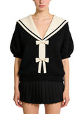Women's Casual Sailor-collar Tie-front Short Sleeve Top