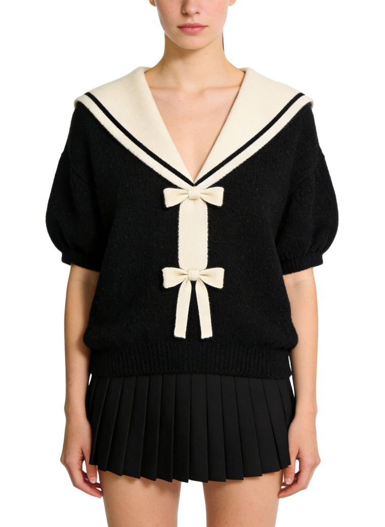 Women's Casual Sailor-collar Tie-front Short Sleeve Top