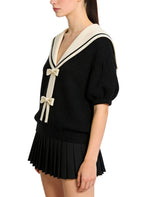 Women's Casual Sailor-collar Tie-front Short Sleeve Top