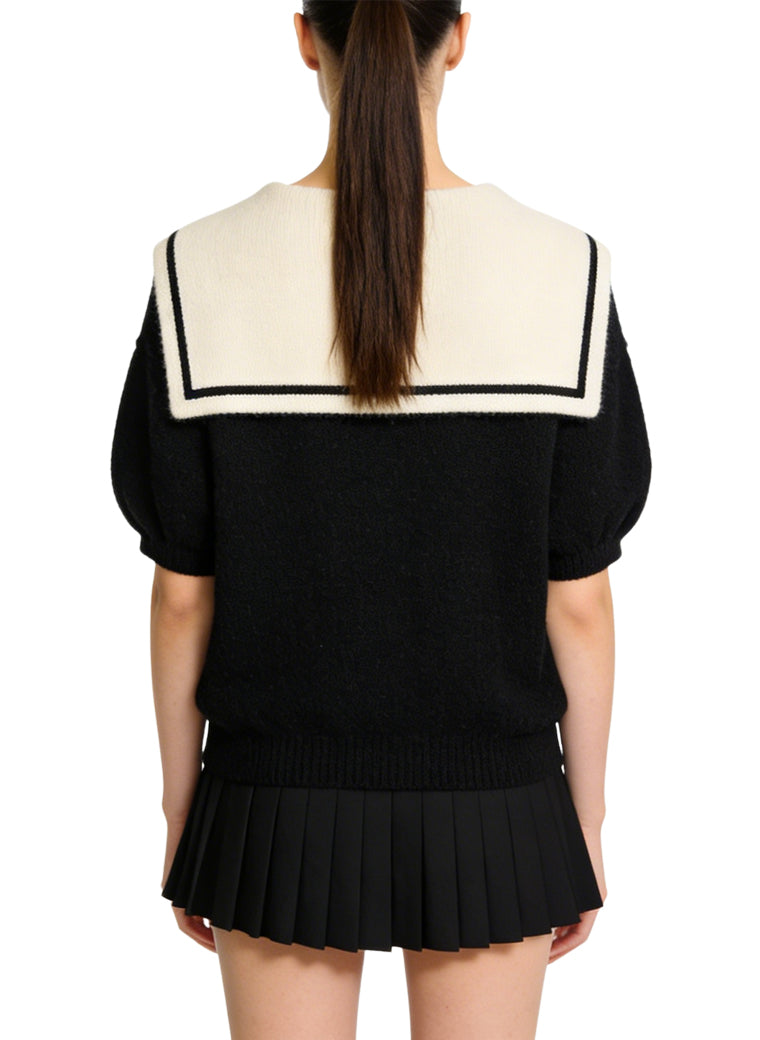 Women's Casual Sailor-collar Tie-front Short Sleeve Top