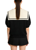 Women's Casual Sailor-collar Tie-front Short Sleeve Top