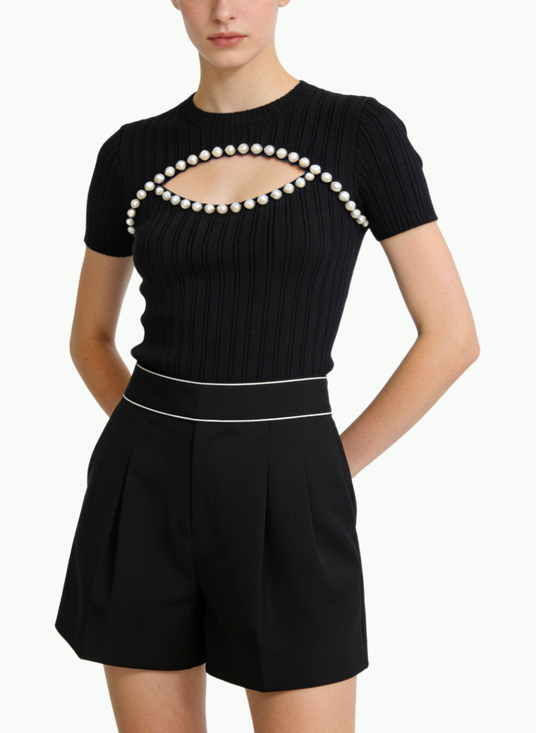 Women's Cut-out Detail Fitted Short Sleeve Top
