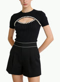 Women's Cut-out Detail Fitted Short Sleeve Top