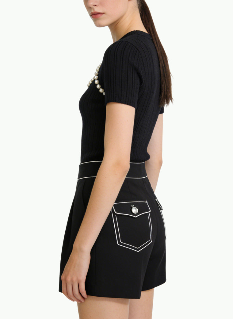 Women's Cut-out Detail Fitted Short Sleeve Top