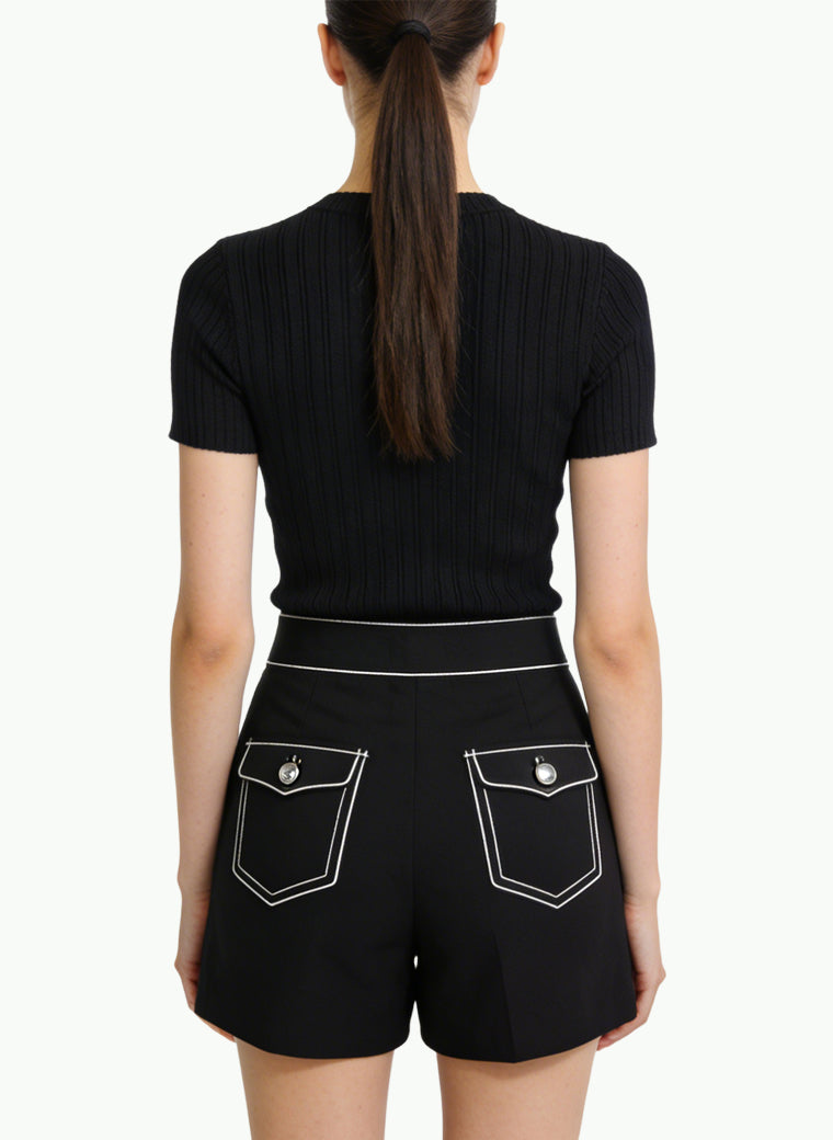 Women's Cut-out Detail Fitted Short Sleeve Top