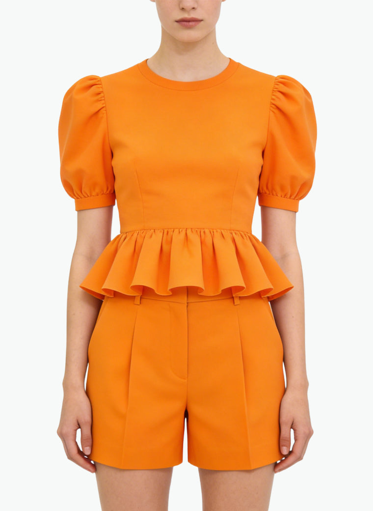 Women's Ruffled Hem Puff-sleeve Short Sleeve Top
