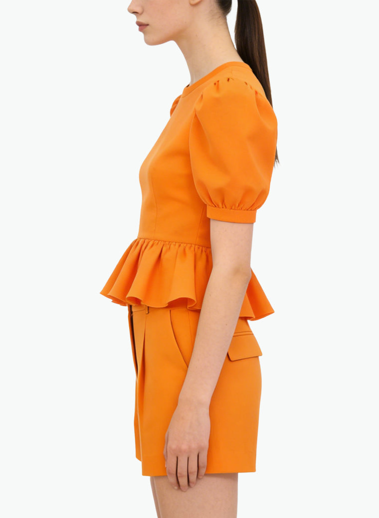 Women's Ruffled Hem Puff-sleeve Short Sleeve Top