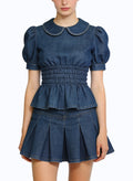 Women's Ruffled Puff-sleeve Peplum Short Sleeve Top