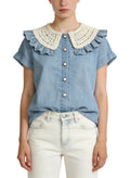 Women's Peter Pan Collar Button-down Short Sleeve Top