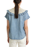 Women's Peter Pan Collar Button-down Short Sleeve Top