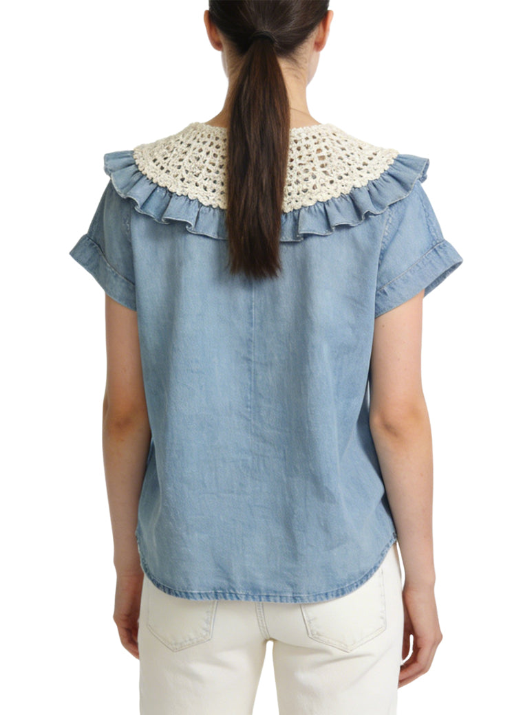 Women's Peter Pan Collar Button-down Short Sleeve Top