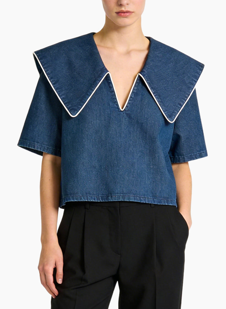 Women's Oversized Lapel-collar Short Sleeve Top