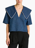 Women's Oversized Lapel-collar Short Sleeve Top