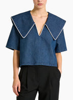 Women's Oversized Lapel-collar Short Sleeve Top